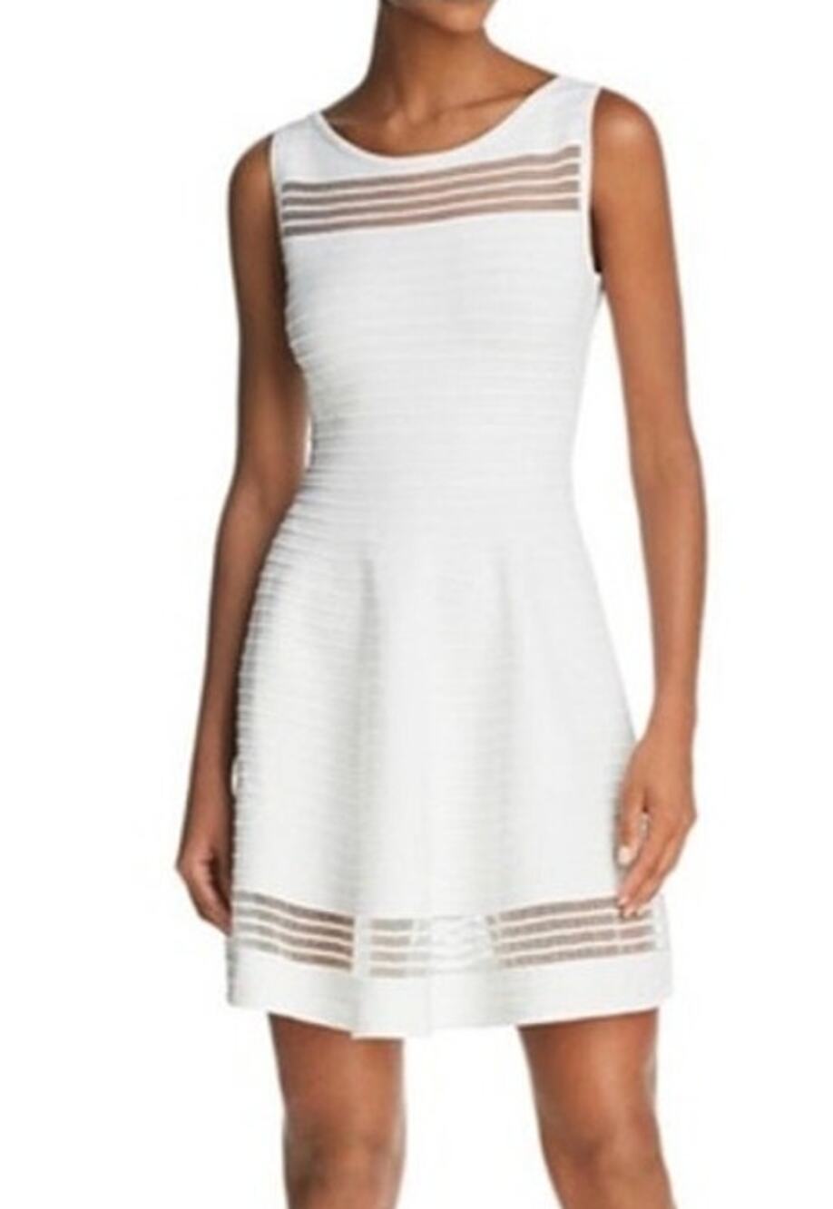 French Connection Womens Sheer Panel Fit & Flare Dress Size 2 White Old Money